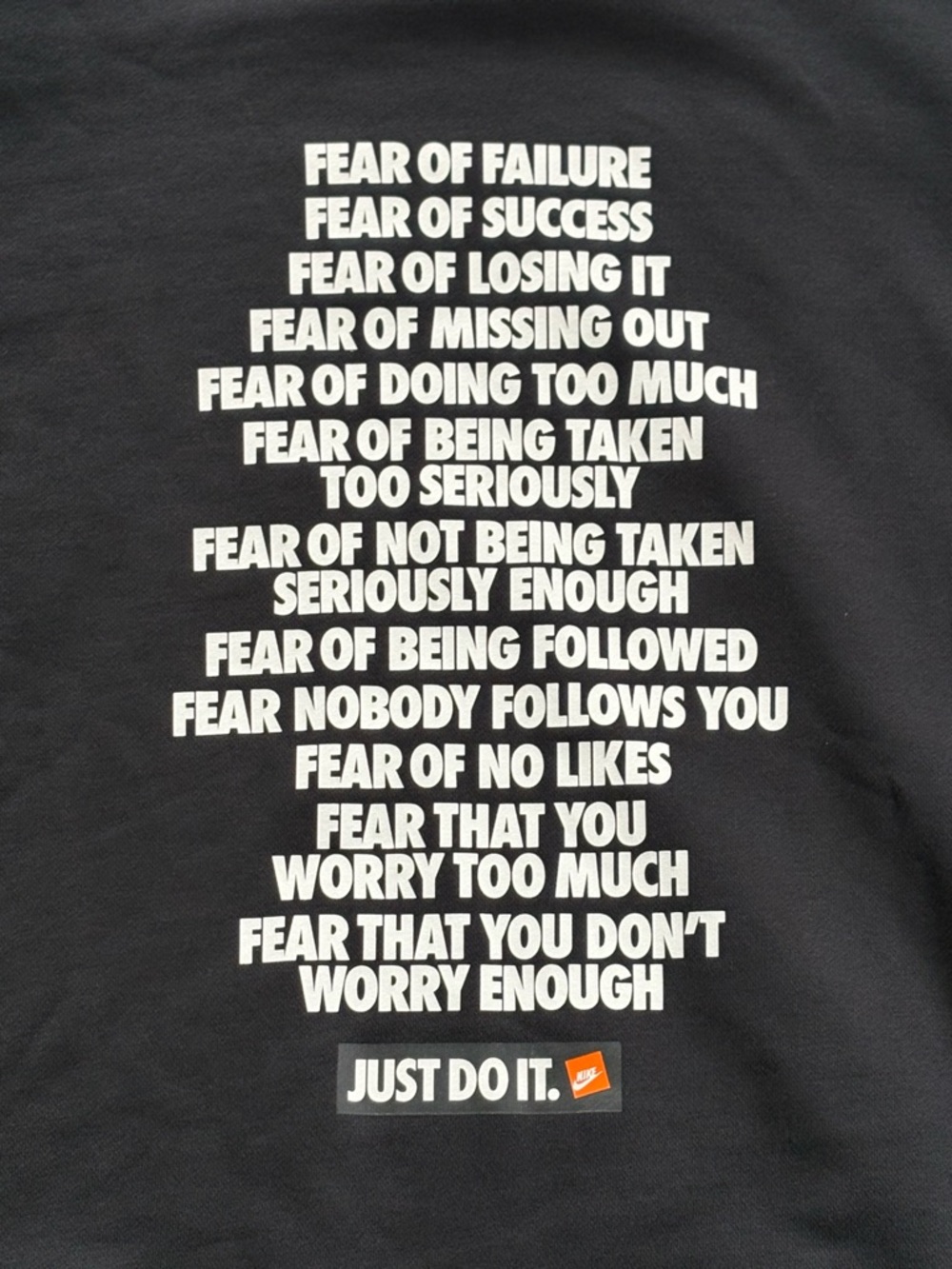 Nike Just Do It Motivational "Fear Of" Graphic Sweatshirt Black Women’s Medium - Picture 3 of 7